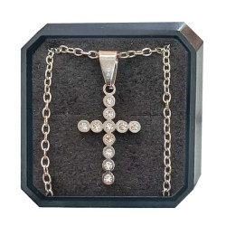 Cadena Con Dije Cruz Gotitas Con Strass De Acero En Estuche