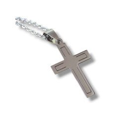 CADENA Y DIJE CRUZ CALADA. ACERO...