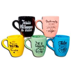 TAZA DE CERAMICA BOMBÉ COLORES.