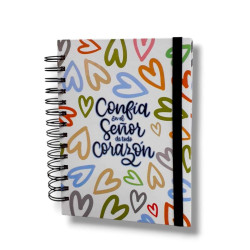 Cuaderno Mediano Anillado A5 Tapa Dura Sf Con Elastico.-confia En El Señor De Todo Corazon-