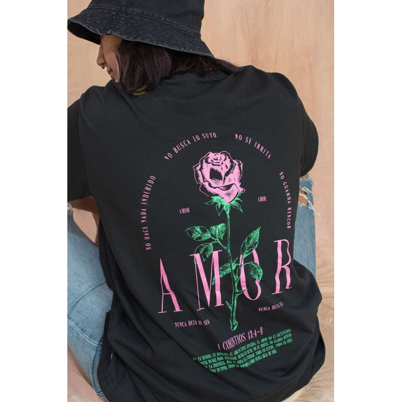 Remera L El Amor Nunca Deja De Ser.negra Rma-n08