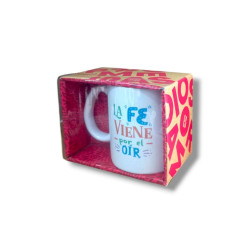 Taza De Ceramica - La Fe Viene Por El Oir...- Box Jdc.