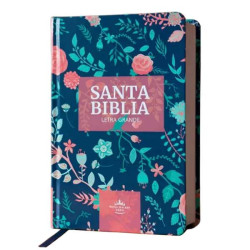 Biblia Reina Valera 1960 · 13 5x21 Cm · Letra 12 Pt · Letra Grande · Tapa Dura · Diseño Azul Con Flores Y Canto Bronce