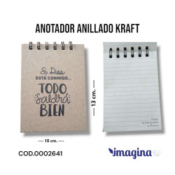 Anotador Anillado Kraft Rustico. Si Dios Esta Conmigo. A705
