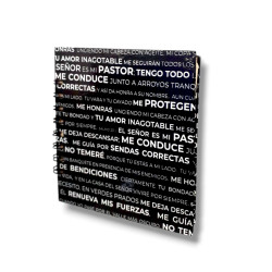 Cuaderno Cuadrado Chico Tapa Dura Anillado Sf. Negro Con Frases Blancas. 15 X 15cm. A 509
