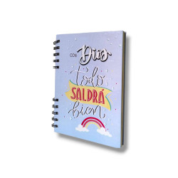 Cuaderno A5 Tapa Dura Sf. 100 Hojas. Con Dios Todo Saldra Bien.celeste .n3. A311