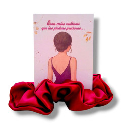 Scrunchies Satén Colitas Cabello Antifrizz + Tarjeta Eres Valiosa