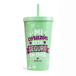 Vaso Con Tapa Y Sorbete - Teen + Infantil - Verde – 500 Ml. Mi Corazón Esta Seguro