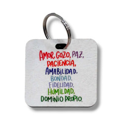 Llavero De Fibroplus Sublimado. Amor  Gozo  Paz  Paciencia...