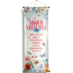 Banner Grande Proverbios 31:10 Flores Y Mariposas