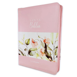 Biblia Reina Valera 1960 – 085 – Con Concordancia – Letra 15 Pts – 19x25 Cm – Pjr - Cierre Con Índice – Flores Rosa