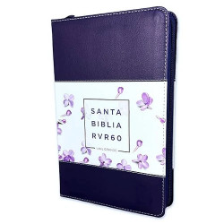 Biblia Reina Valera 1960 · Letra Grande 12 5 Pt · Con Cierre E Índice · Diseño Tricolor Lila Con Flores
