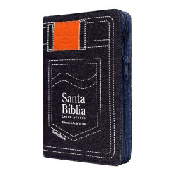 Biblia Rvr1960 Jeans Azul Con Cierre. Letra Grande